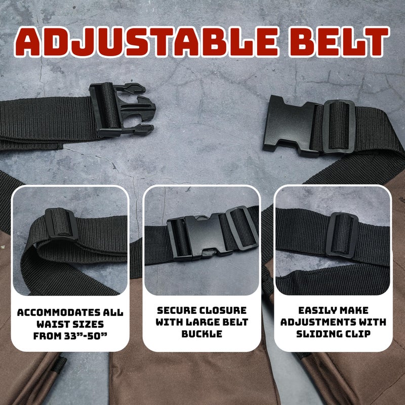 GlossyEnd 19 Pocket Brown and Black Heavy Duty Construction Tool Belt, Work Apron, Tool Pouch, with Poly Web Belt Quick Release Buckle - Adjusts from 33â€ Inches All the Way to 50â€ Inches - Image 4
